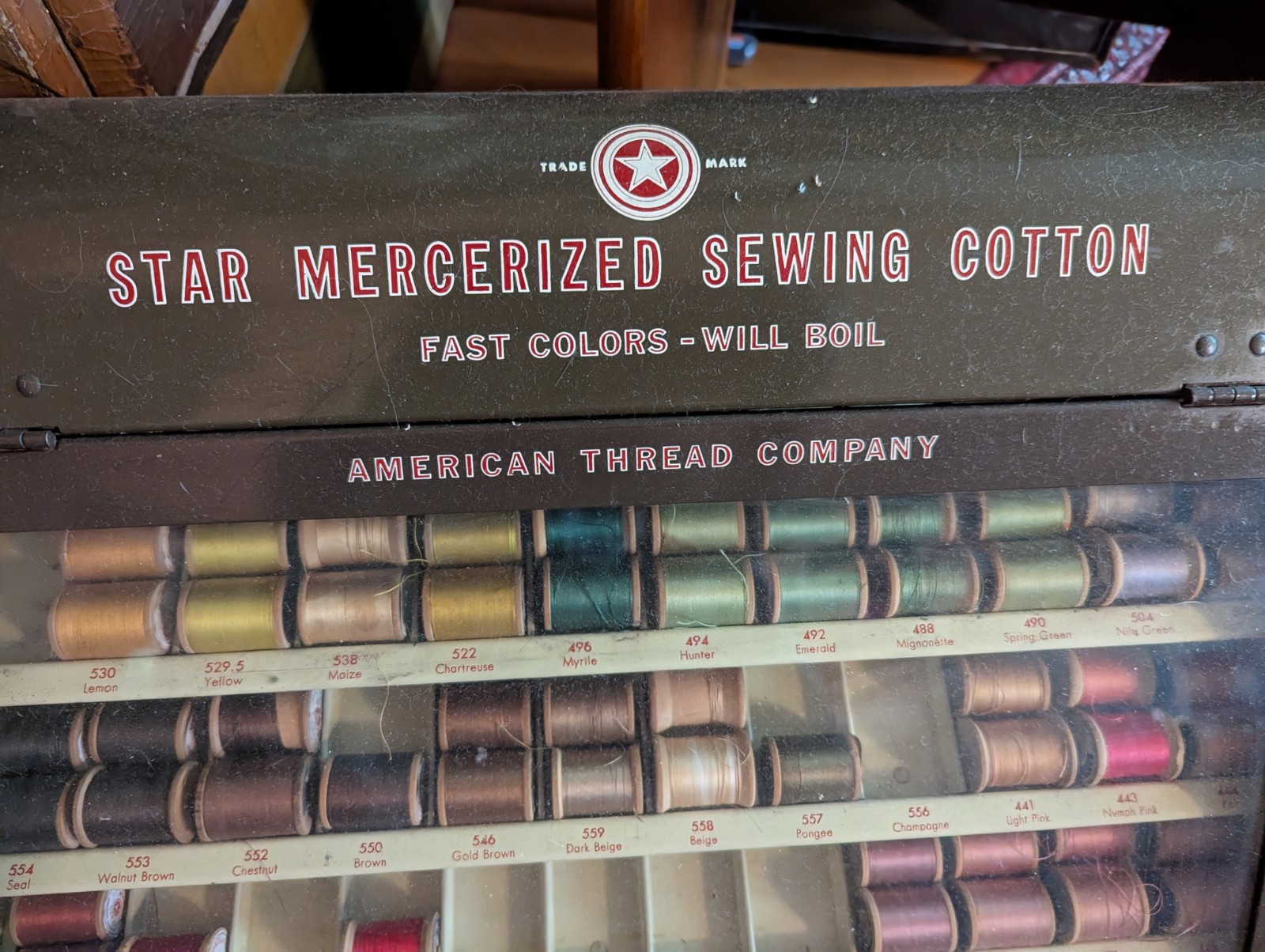 Vintage Star Mercerized Sewing Thread Spool Advertising Display Cabinet