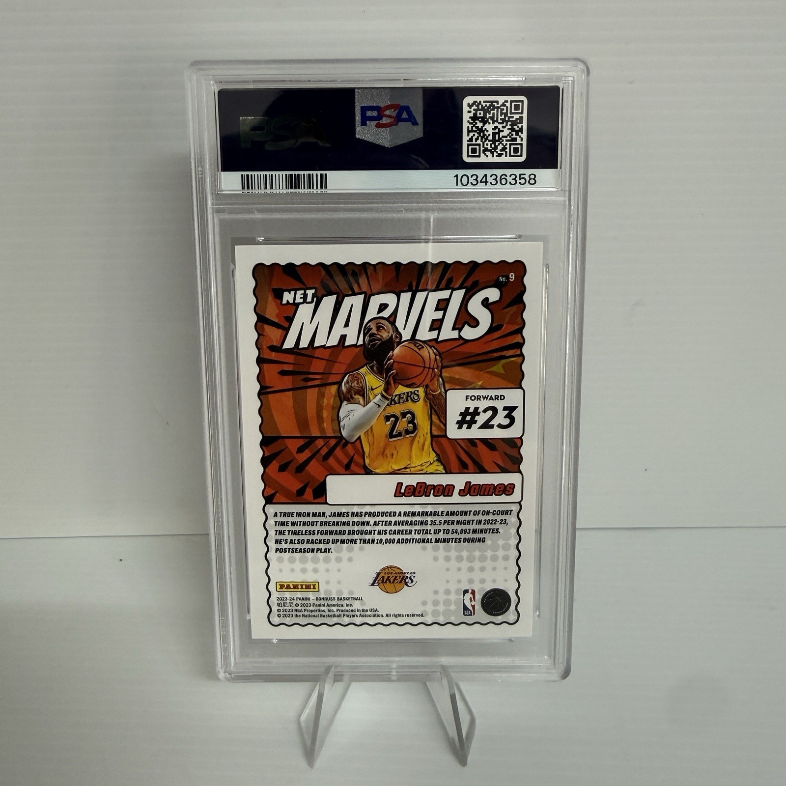 Panini 2023 Donruss LeBron James Net Marvels Red #9 PSA 10 Lakers view 2