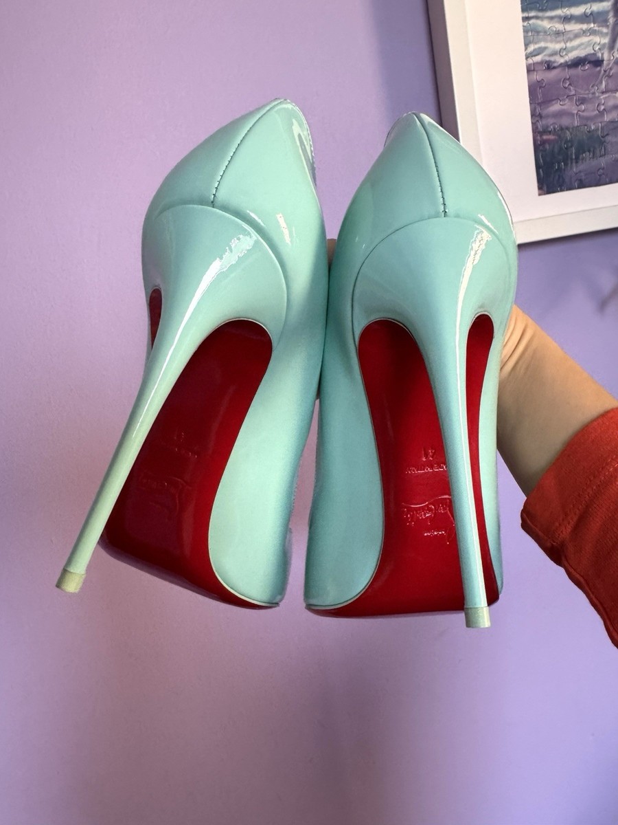 Christian Louboutin Aqua Blue Hot Chick 100 Patent Leather Pumps