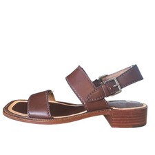 Prada Vintage Brown Leather Block Heel Open Toe Sandals 36.5