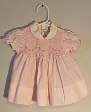 Vtg Baby Jogs Dress Baby Pale Pink Hand Smocked 3-6 Months