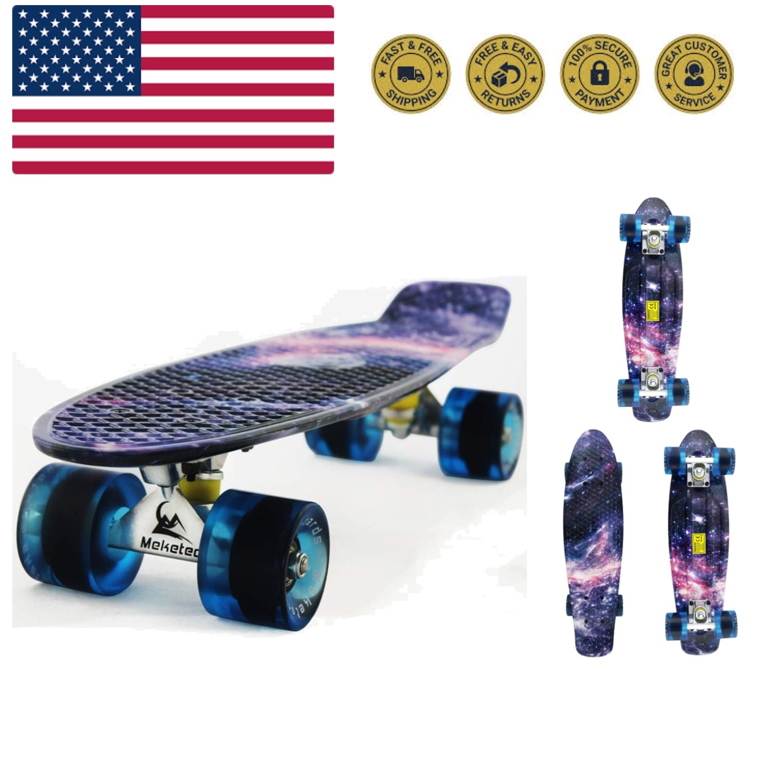 S Complete 22 Inch Mini Cruiser Retro Skateboard For Kids Bo