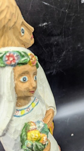 Vintage Eugeniusz Wegielek handgeschnitzt Holz Ehepaar Hochzeit Skulptur 10" - Bild 9 von 10