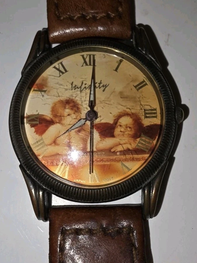 Reloj Movt Cuarzo Vintage Infinity Japón Ángeles Querubines Correa Cuero Trenzado Foto 2 de 4