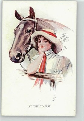 10012637 - Frau und Pferd, sign. Court Barber., Series No 686, At the Course