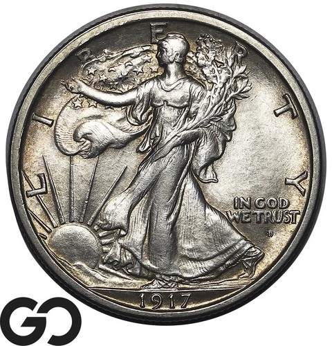 1917-D Walking Liberty Half Dollar, Obv MM, Frosty Solid Gem BU++ Key Date