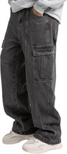 Mens Baggy Cargo Jeans Loose Fit Wide Leg Denim Pants Y2K Skater Vintage Style