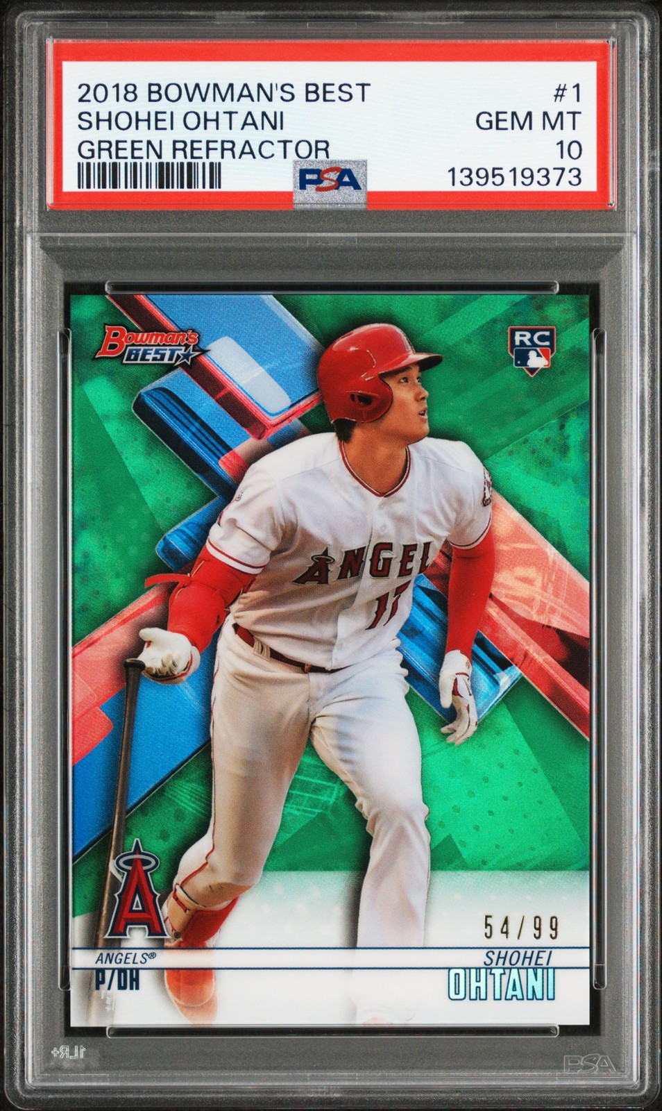 2018 BOWMAN'S BEST GREEN REFRACTOR #1 SHOHEI OHTANI ROOKIE RC 54/99 PSA 10