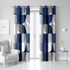 Geometric Abstract Blue Window Curtains for Bedroom Living Room,Modern Navy T...