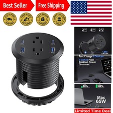 65W USB C Fast Charging Power Grommet: Flush Mount, 4 USB Ports  2 Outlets