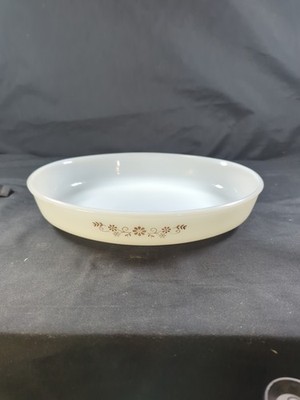 Dynaware Pye-o-rey Brown Flower floral Oval Wide White Milk Glass Casserole Dish