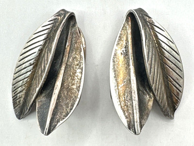 Anton Michelsen Denmark Sterling Silver Leaf Clip On Earrings Vtg
