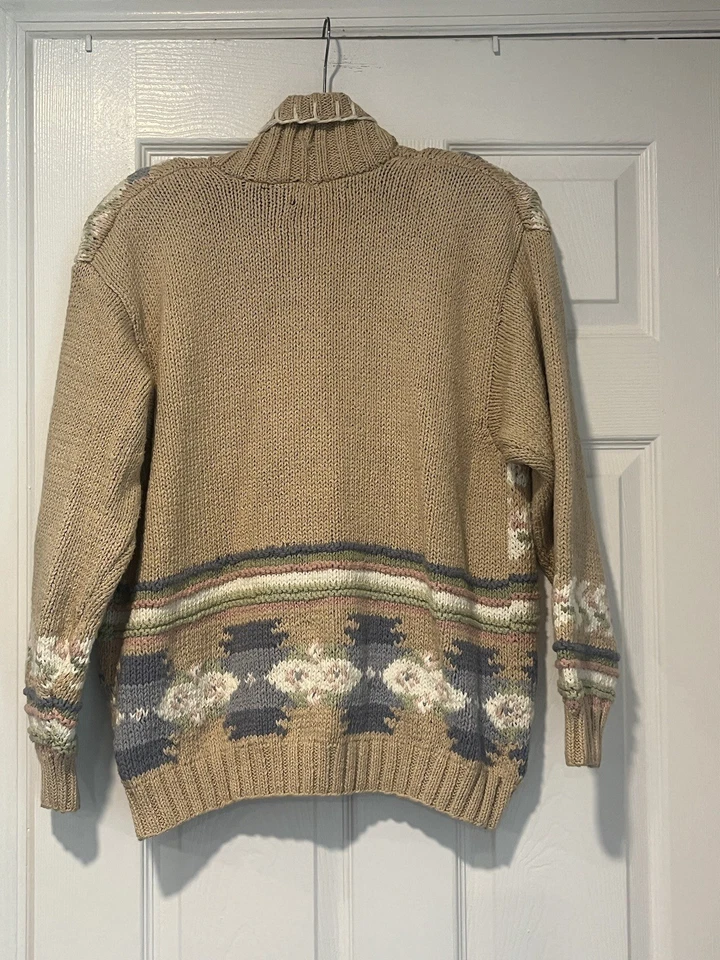 VINTAGE LIZ Sport 80’s HAND KNIT MULTICOLORED CARDIGAN SWEATER Chunky Retro - Image 2 of 4