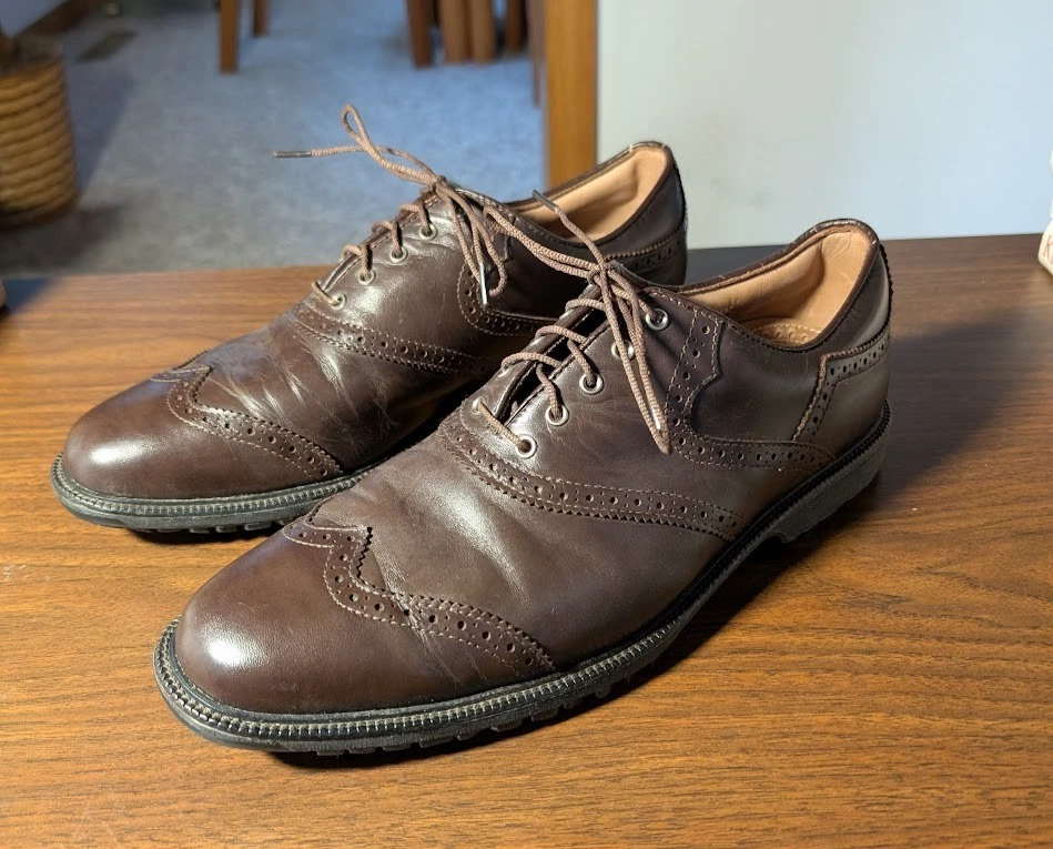 FootJoy Icon Mens 11 Golf Shoes Orange Blk Grey Leather Wingtip Saddle Spikeless Footjoy icon saddle golf - Gem main image 4