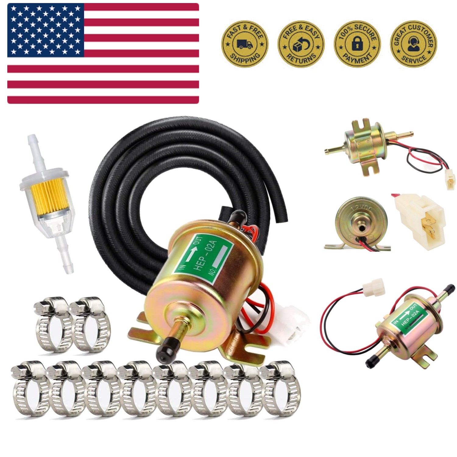 Electric Fuel Pump Kit Universal for Carburetor Lawn Mower Transfer Gas Diese...