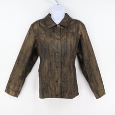 Additions by Chico's Blazer Jacket Womens 2 Gold Black Striped Button-Up Career