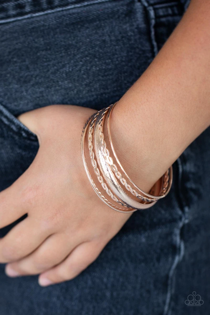 Trophy Texture Rose Gold Paparazzi Jewelry Accessories Bracelet