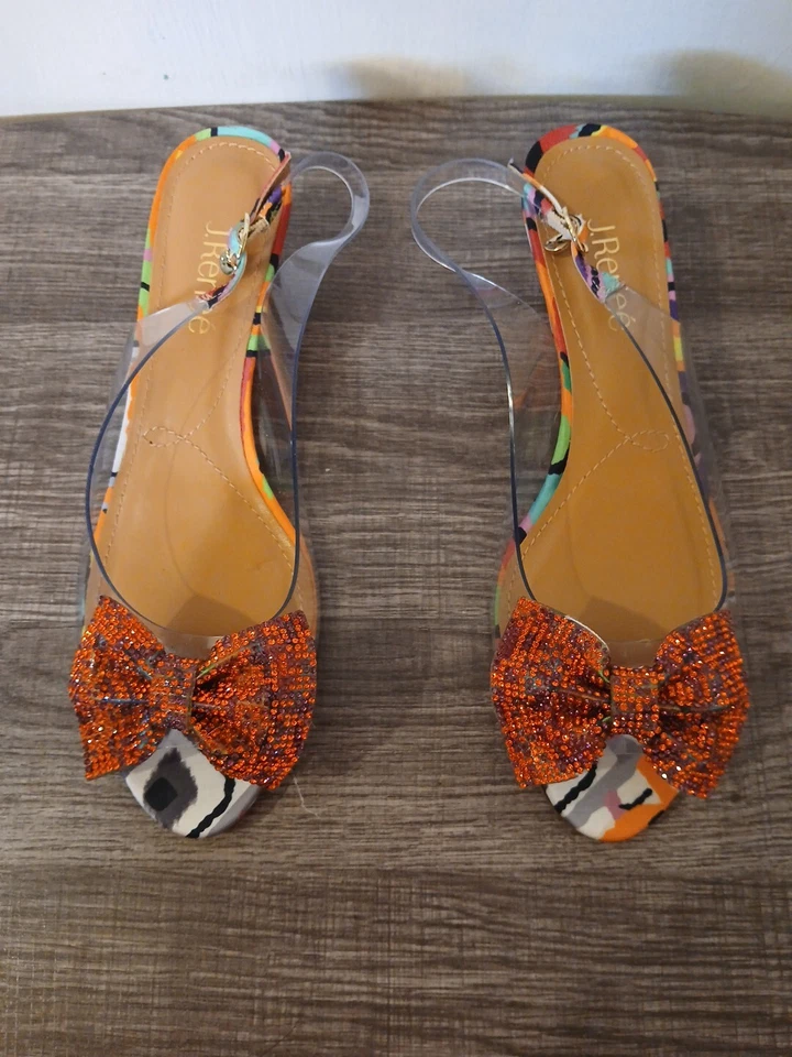 J Renee Talla 9.5 Vinilo Transparente Tacones de Cuña Lazo Rojo, Multicolor Foto 2 de 4
