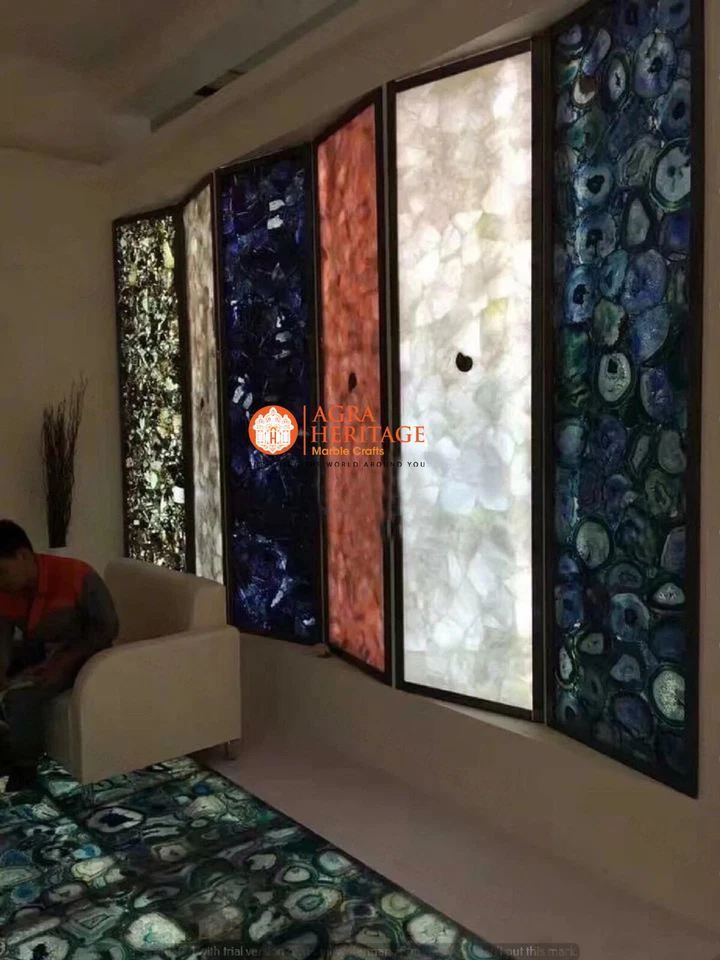 Elegant White Agate Stone Hexagon Coffee Table Top Unique Desk Top for your Home - Image 4 of 4