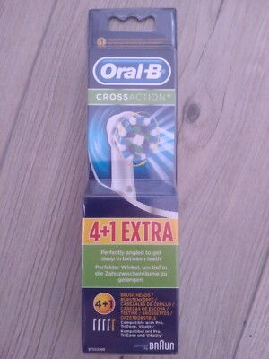 Original Oral-B Crossaction, Blaue Indikator-Borsten Aufsteckbürsten - 4+1 Pack