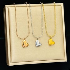 Women Stainless Steel Silver Gold Heart waterproof Pendant Chain Necklace PE43
