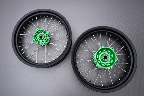 Spoked Supermoto Front + Rear Wheels Rims KAWASAKI KX 250 2008-2009 17"/17" - 第 1/6 張圖片