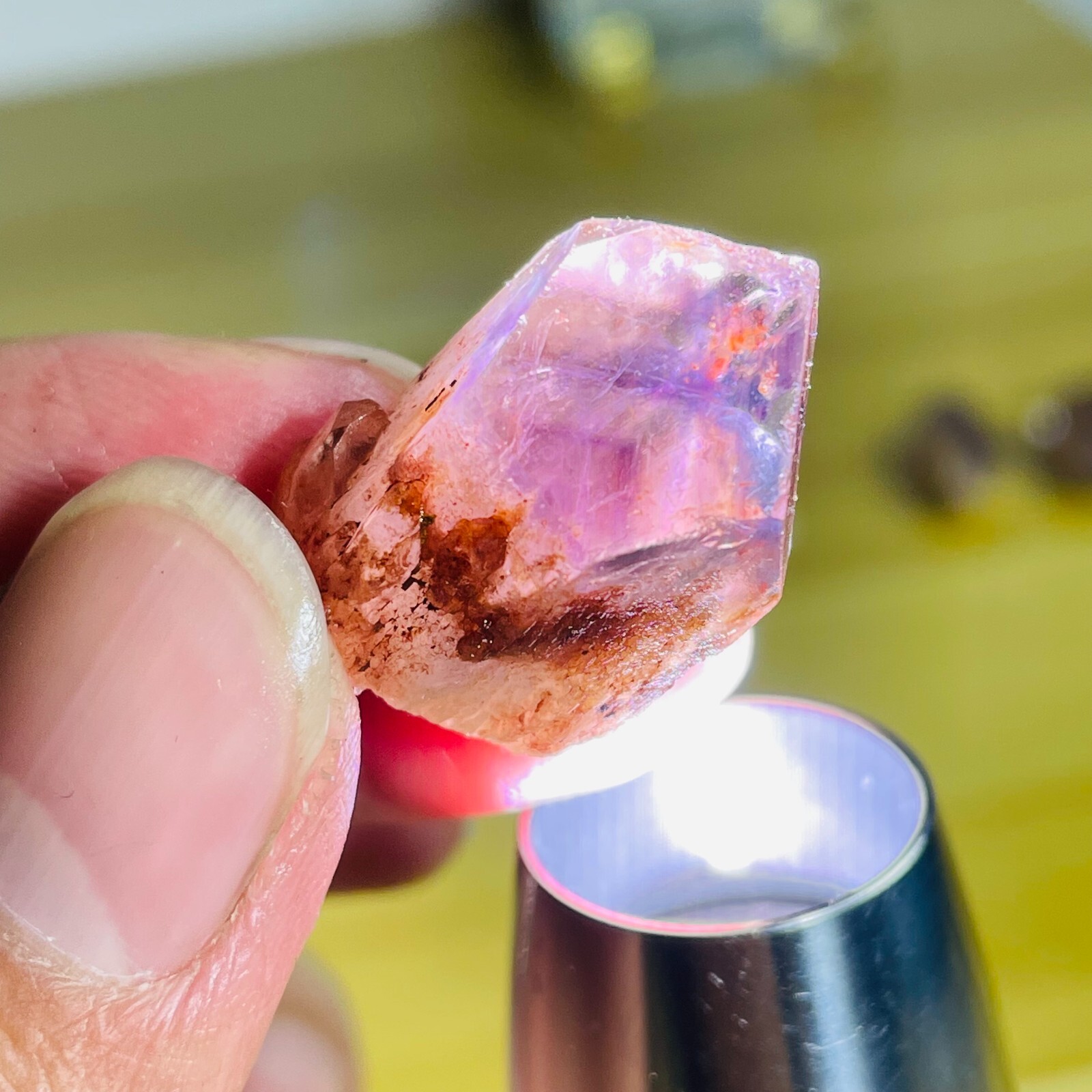 9g Natural Amethyst Pillar Scepter Backbone Pyramid Silver Sountain Particles