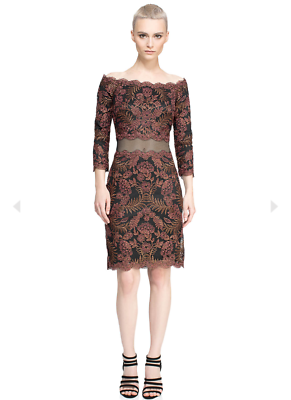 Tadashi Shoji Winona Amber Lace Mesh Illusion Off Shoulder Dress Size 6 |  eBay
