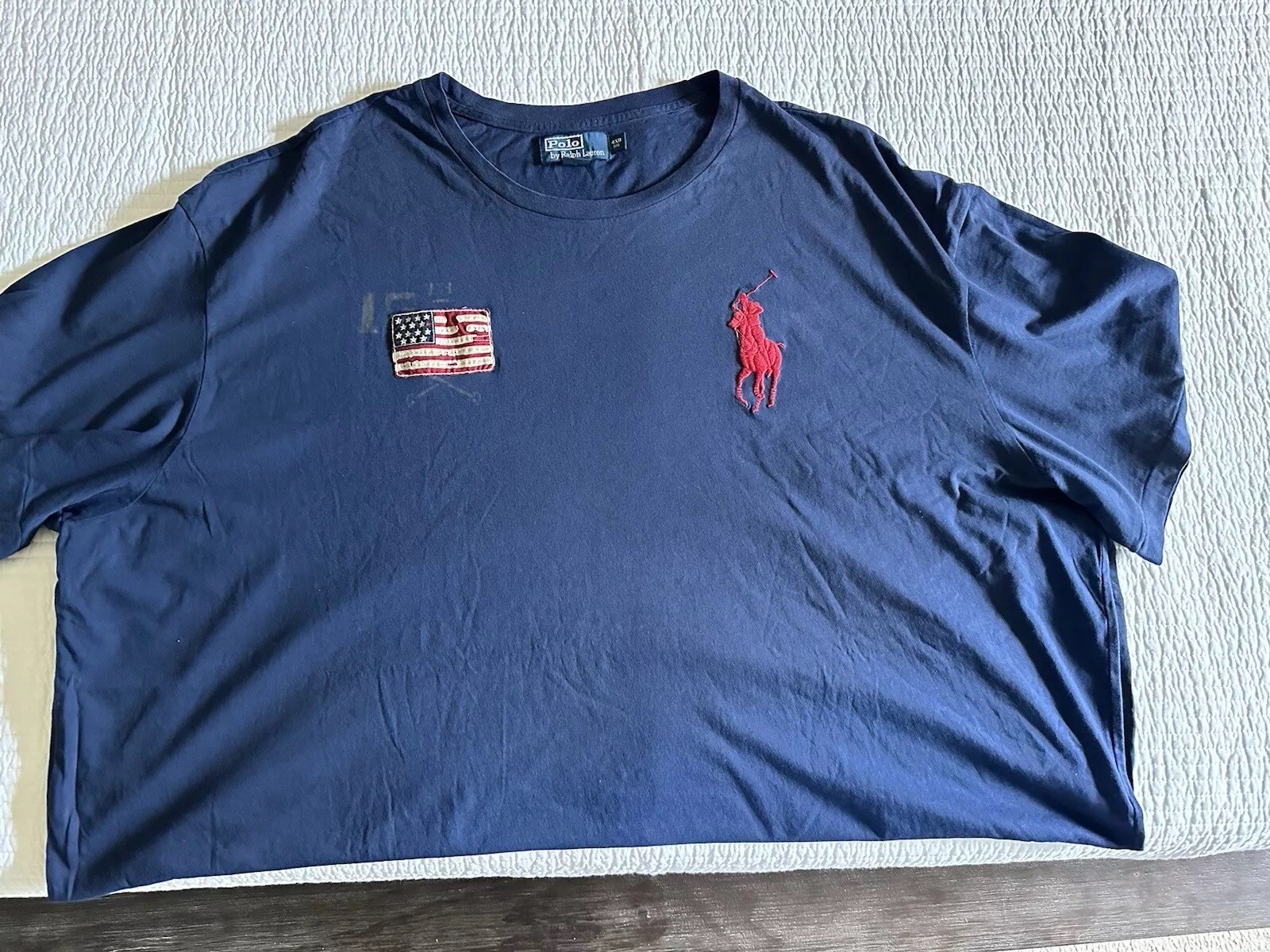 POLO RALPH LAUREN USA Flag Big Pony T Shirt Blu Navy Uomo Taglia 4XB EUC