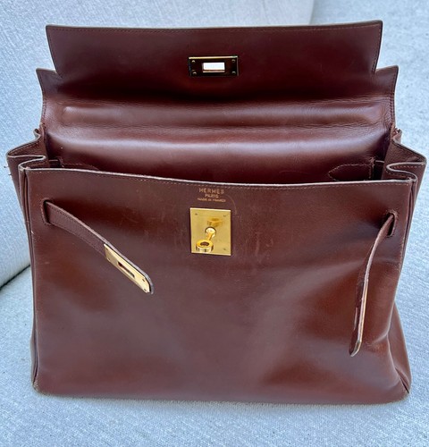Hermès Kelly 32 Retourne Box Calf 1974 Vintage Brown Handbag with Dustbag As Is - Picture 13 of 24