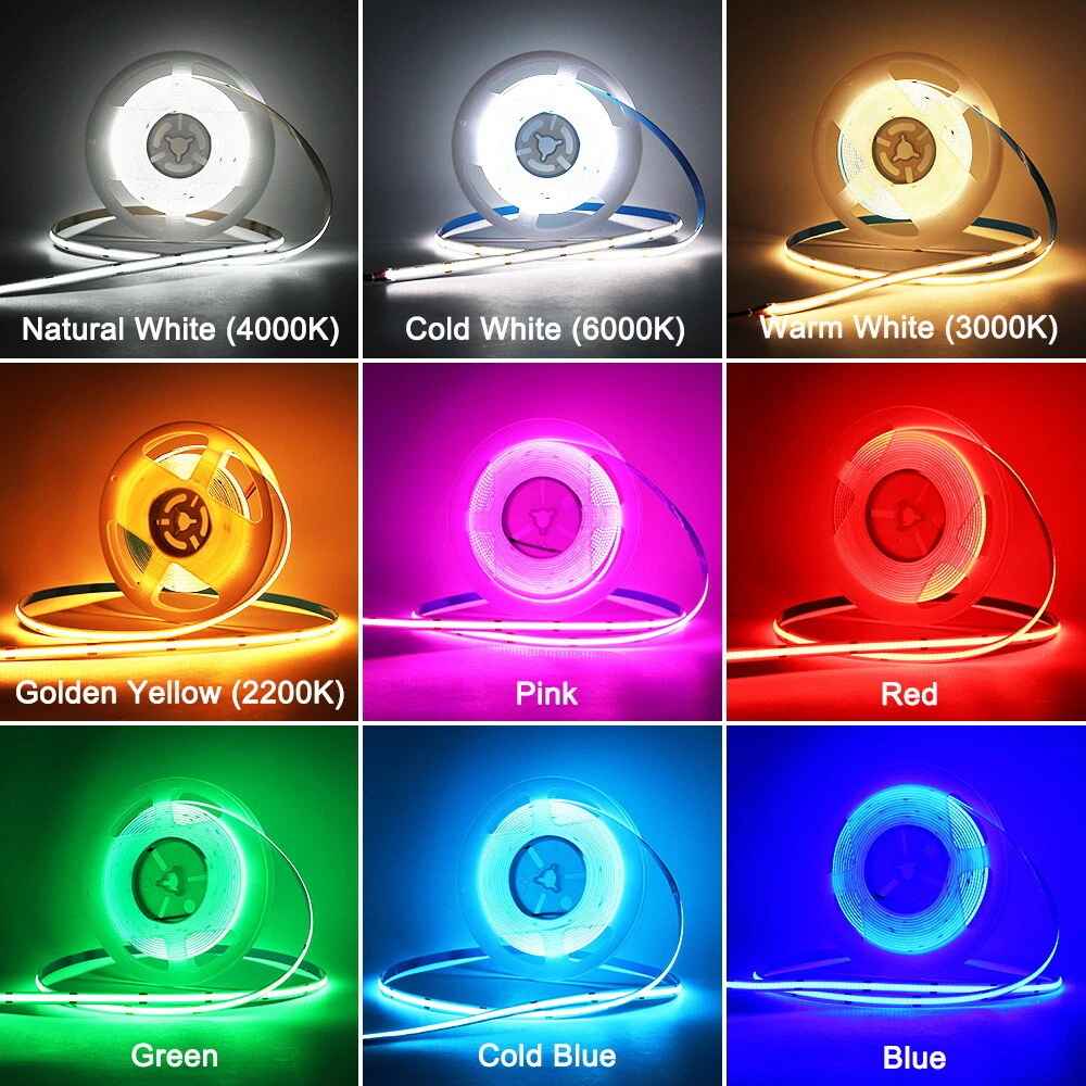5m 24V DC CRI Ra 90 COB LED Strip Red/Blue/Green/Pink/Ice Blue Home Decoration