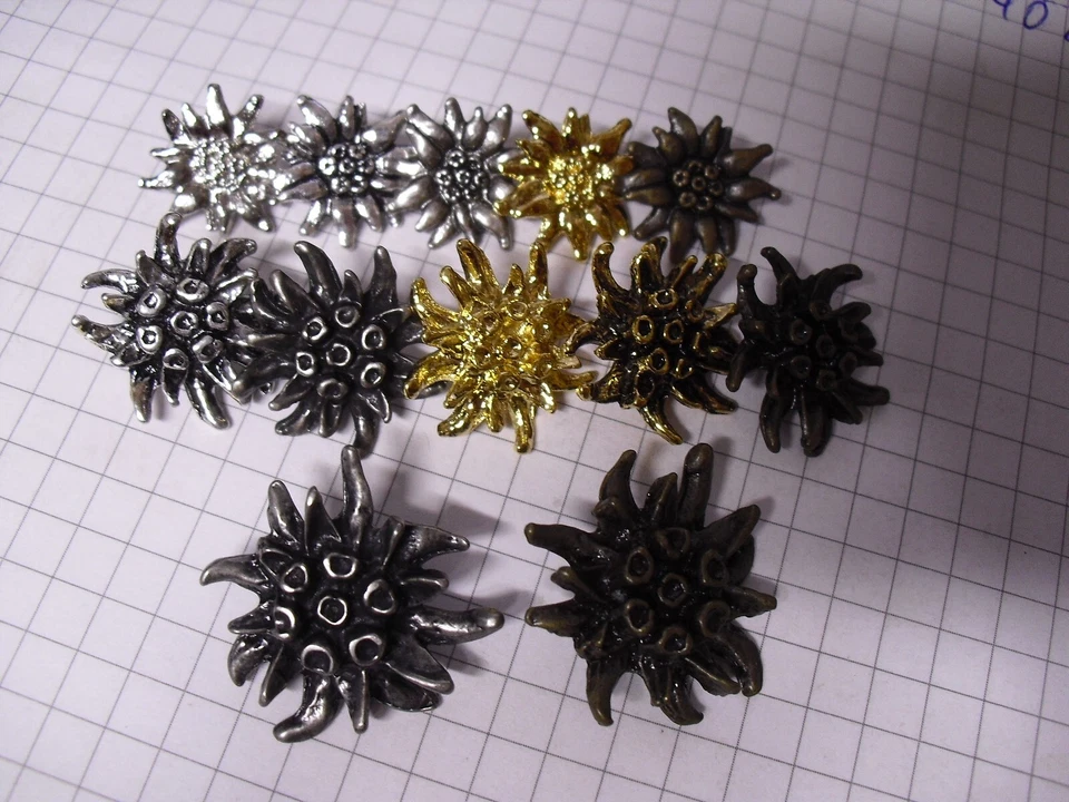 Trachten-Knöpfe Edelweiss Metall gold/silber 17, 20 und 28mm Restposten!!! - Bild 2 von 2