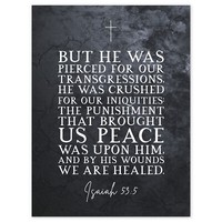 Isaiah 53:5 By His Wounds We Are Healed Christian Bible Verse Xl Wall Art Canvas