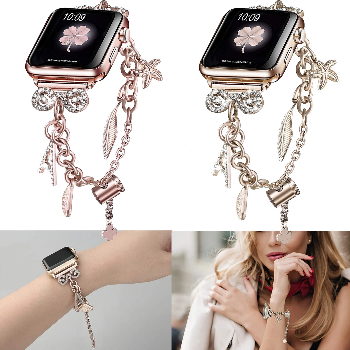 Bling Diamond Charm Strap for Apple Watch Serieis 9 8 7SE iWatch Band 40 38 44mm