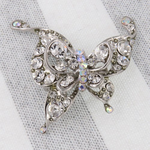 Vintage Design Butterfly Clear Rhinestone Brooch Pin Silver Tone Jewelry Wedding - Picture 4 of 5