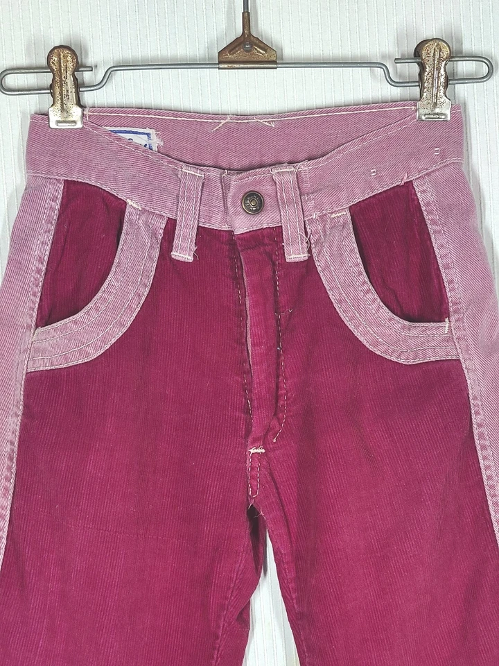 Vtg 70s Kids Pants Corduroy & Canvas 2 Tone Red Pink Slim 8 New Guy Retro Girls - Image 4 of 4