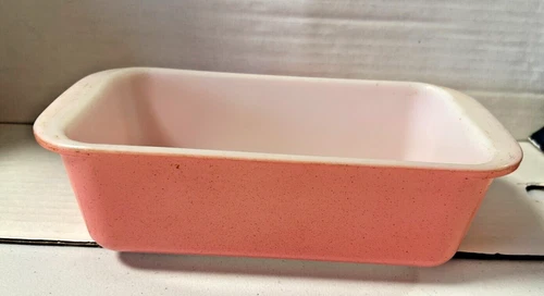 Vintage Pink Speckled Pyrex Loaf Glass Baking Pan  1950's Number 213 1 1/2 Quart