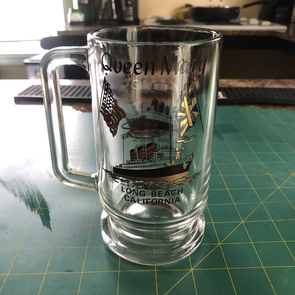 RMS Queen Mary Beer Glass Mug Long Beach California RARE Genuine