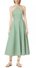 runway MICHAEL KORS COLLECTION green gingham wool halter neck midi dress 0, XS