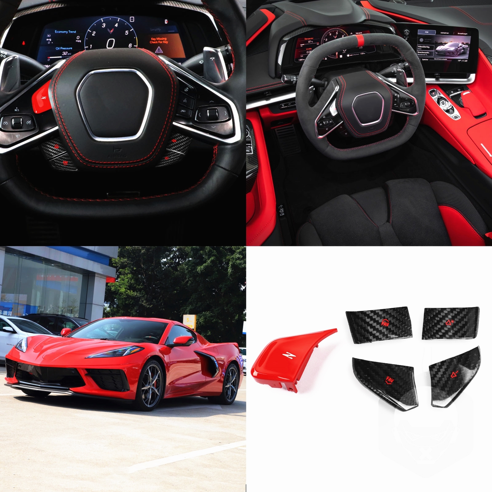 Carbon Fiber Steering Wheel Button Kit For Chevrolet Corvette C8 Z51 2020-22 Red