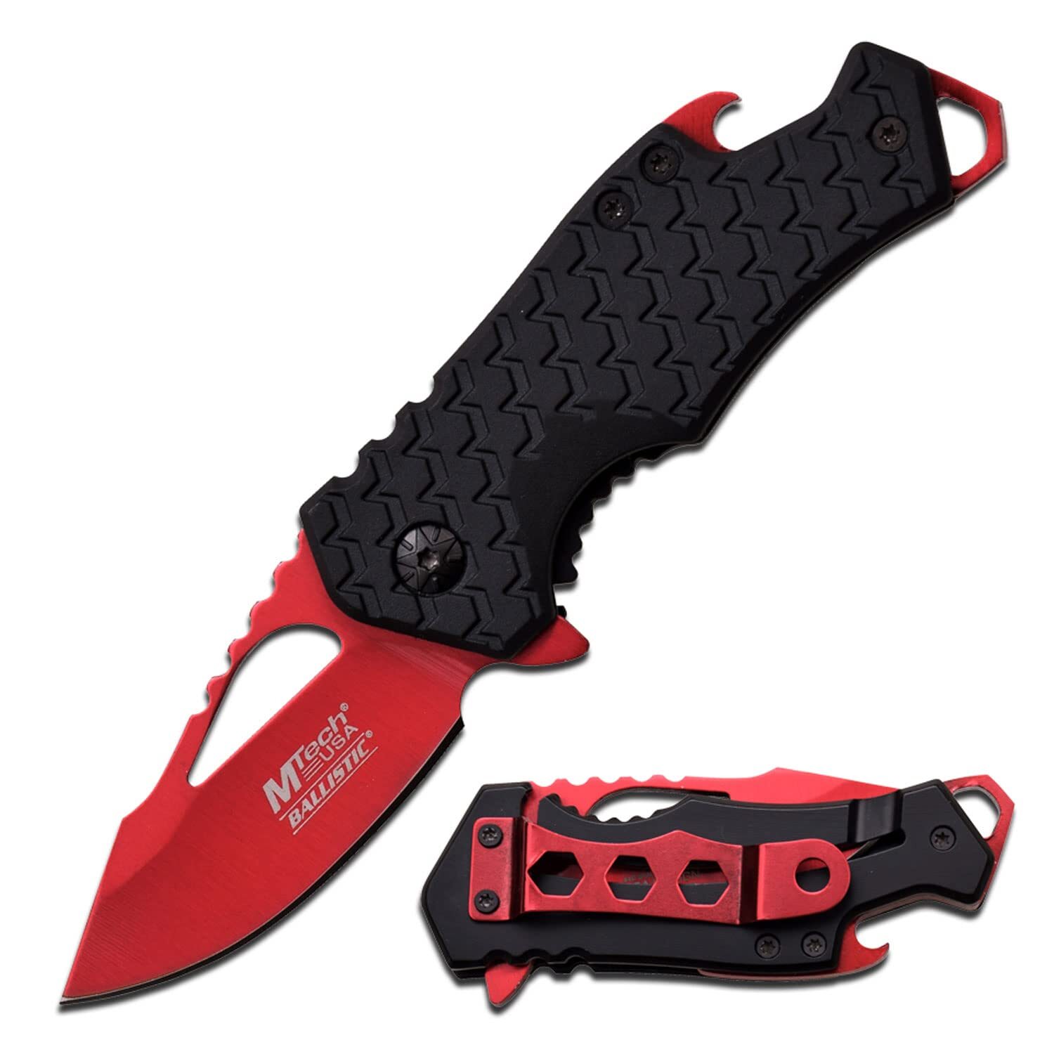 MTech USA – Spring Assisted Folding Knife – Red Fine Edge Stainless Steel Bla...