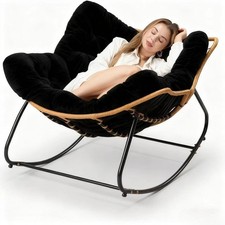 Oversized Outdoor Egg Rocking Chairs for Adults with Thick Cushion Metal Frame P