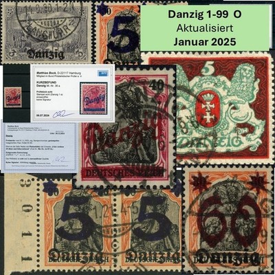 Danzig gestempelt, zeitgerecht gestempelt, INFLA Echt geprüft Befund Michel 1-99