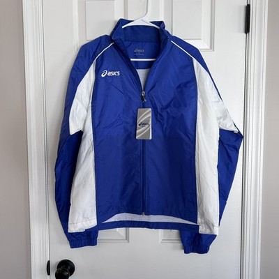 Asics Men's S Windbreaker Jacket Lightweight Royal Blue White Adjust Band Golf 