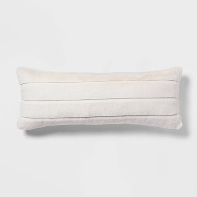 Oversized Oblong Faux Fur Channeled Decorative Throw Pillow Cream - Threshold