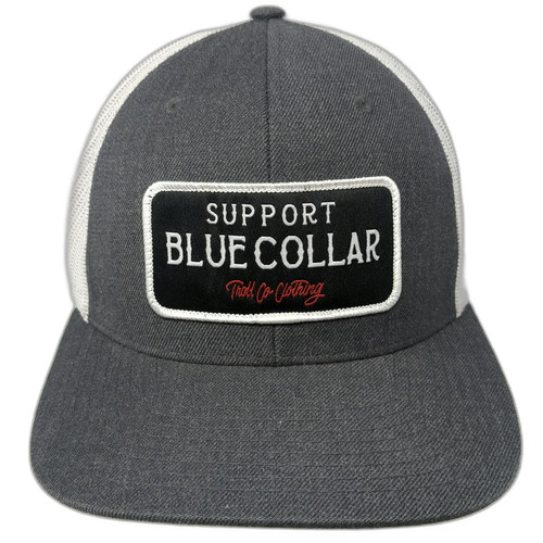 Troll Co Clothing Gray White One Size Trucker Hat Support Blue Collar Mesh Back