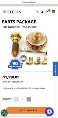#ad P754359003 Steris Pressure Regulator Rebuild Kit $350.00