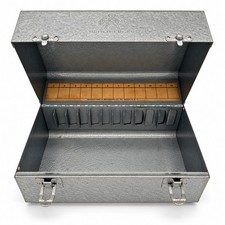 Vintage Brumberger Metal Movie Film Reel Storage Carrying Case 12 Slot Gray