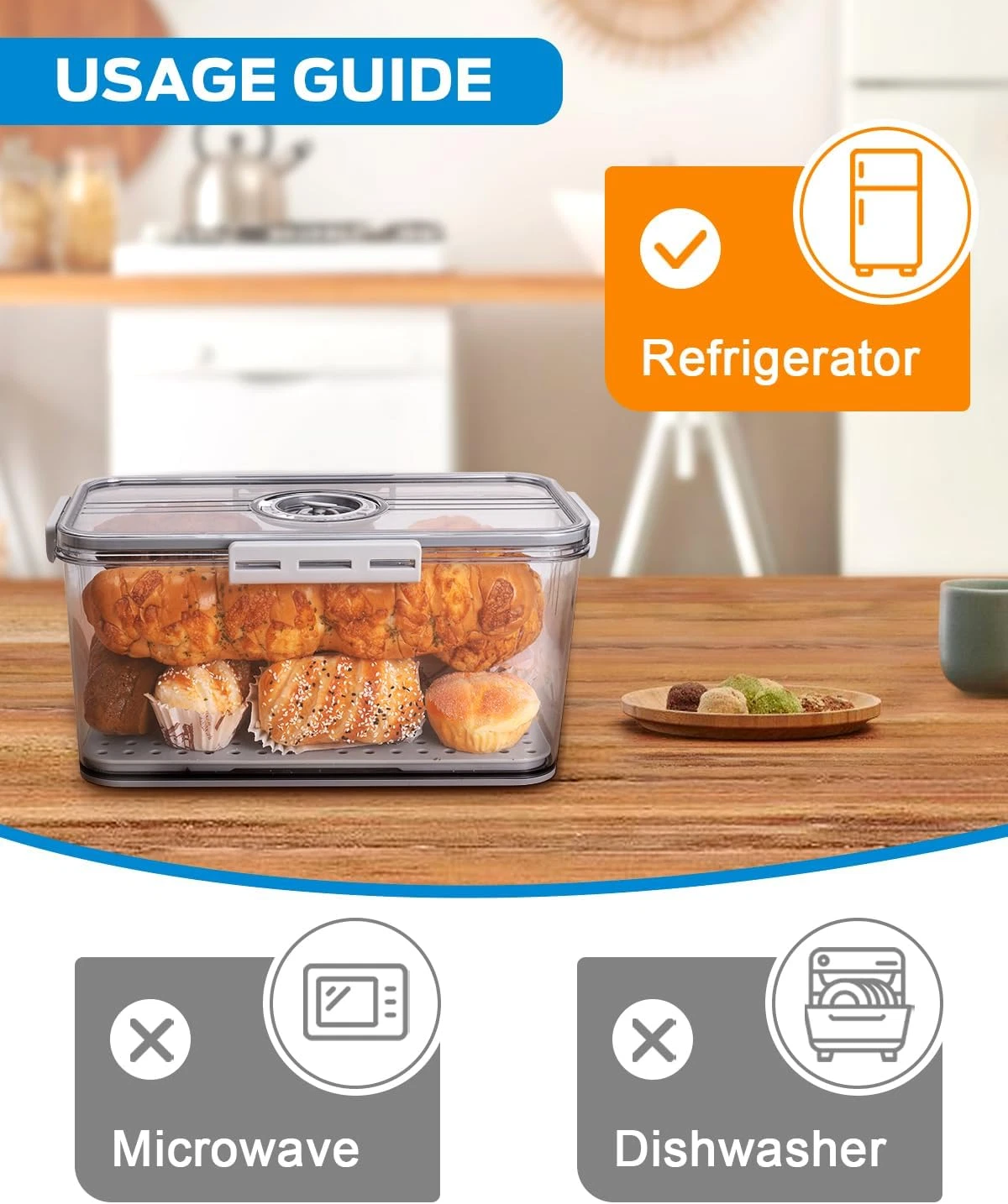 Bread Box 2 Pack Storage Container Airtight Recording Time Kitchen Countertop