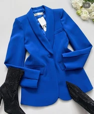 ZARA WOMEN NEW TUXEDO JACKET  DINNER FORMAL BLAZER INK BLUE 2431/187 SIZE M 